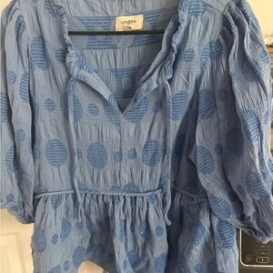 Umgee Blue Polka Dot Peasant Top